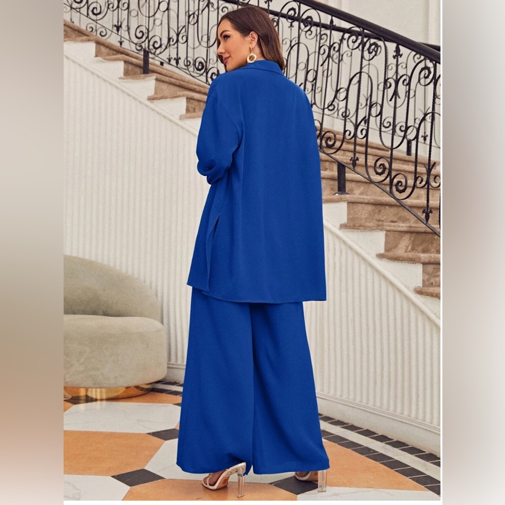 Frenchy  Drop Shoulder Button Front Blouse & Wide Leg Pants - Picture 3 of 8